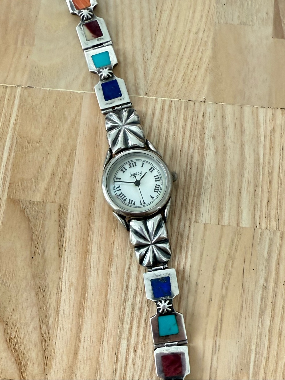 Legacy ladies 925 Sterling silver gemstone bracelet watch NEW BATTERY